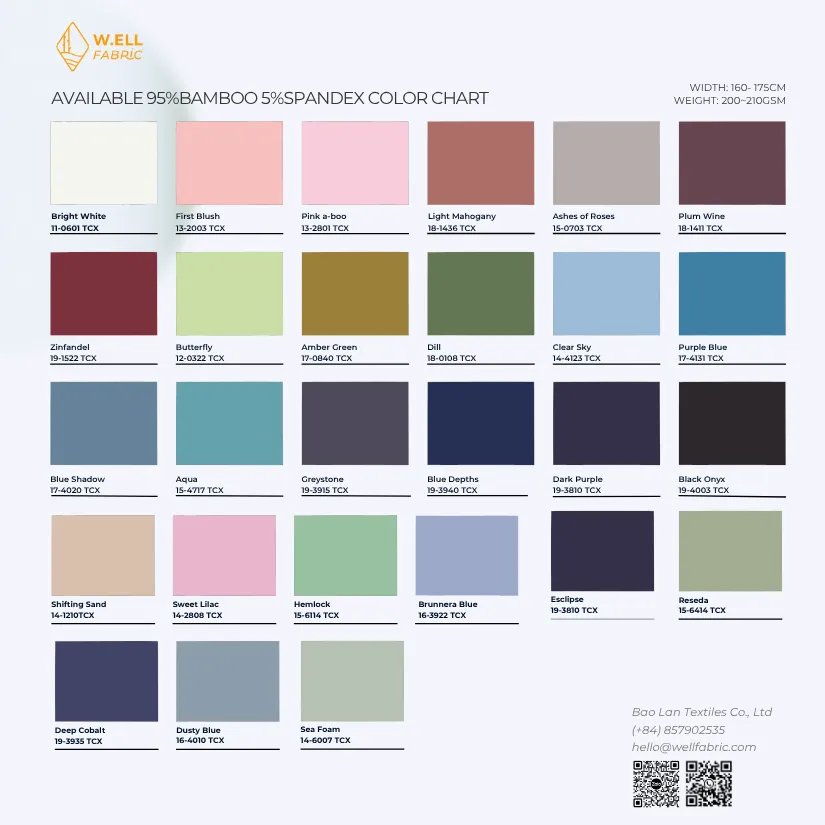 95% BAMBOO 5% SPANDEX SINGLE 6 Available 95bamboo 5Spandex Color Chart 2n