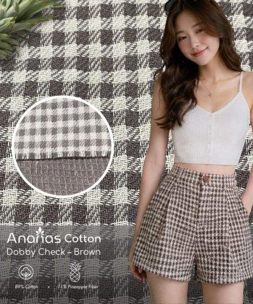 Ananas Cotton Dobby Check – Brown 89% Cotton 11pineapple