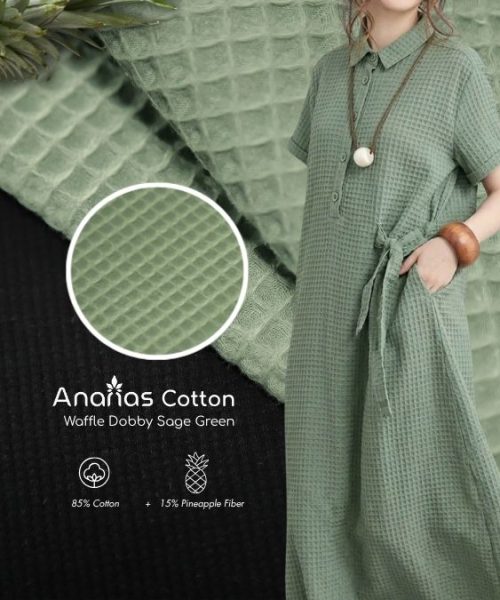 Ananas Cotton Pineapple Waffle Dobby Sage Green