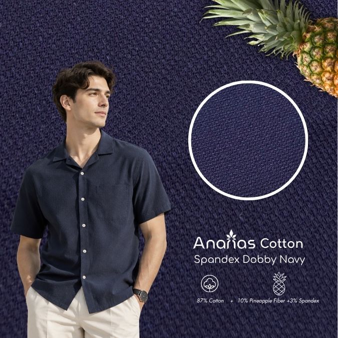 Vải Dứa Ananas Dobby Xanh Navy 3 Ananas Organic Cotton Spandex Dobby Navy