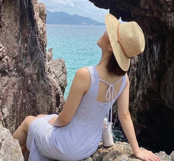 Vải Dứa Ananas Dệt Thoi Poplin Sọc Xanh Trắng 6 Ananas Poplin Blue Stripe sewing dresses