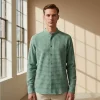Vải Dứa Ananas Dệt Dobby Kiểu Waffle Sage Green 15 Áo sơ mi Sơ mi cổ trụ - Grandad Collar Shirt tổ ong