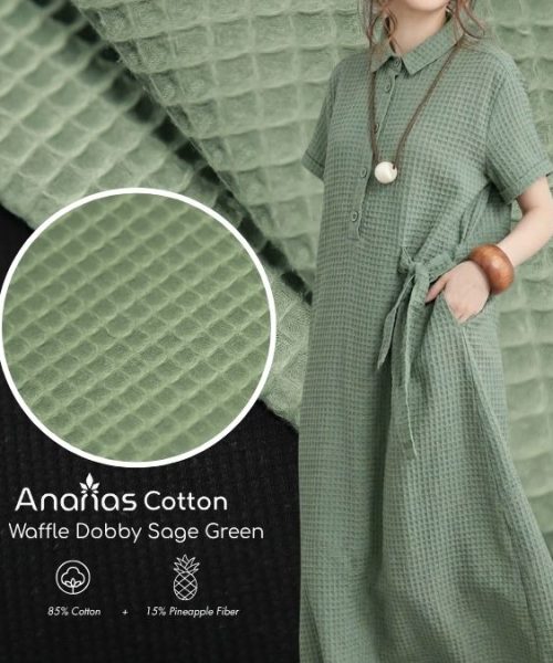 Vải dứa Ananas Organic Cotton Waffle Dobby Sage Green
