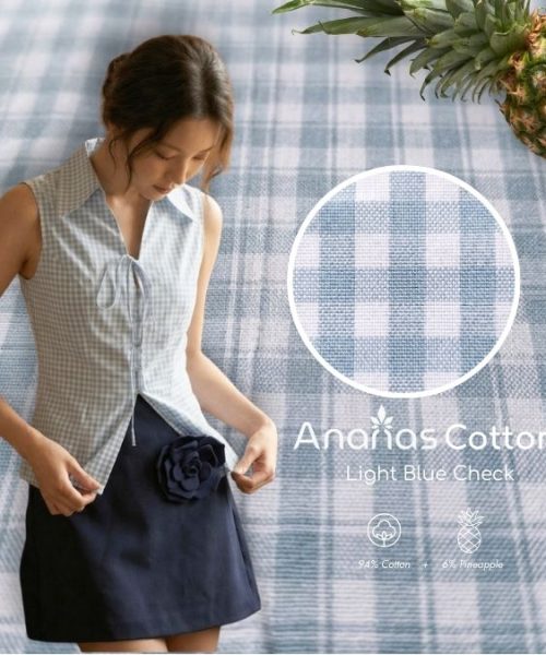 Pineapple Cotton Light Blue Check 2