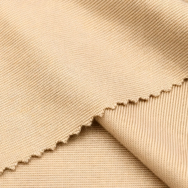 RIB 1x1 94%BAMBOO COTTON 5%SPANDEX 250GSM 4 Vải 94% Bamboo Cotton 1×1 Rib Knit Fabric 250 GSM co giãn 4 chiều màu be
